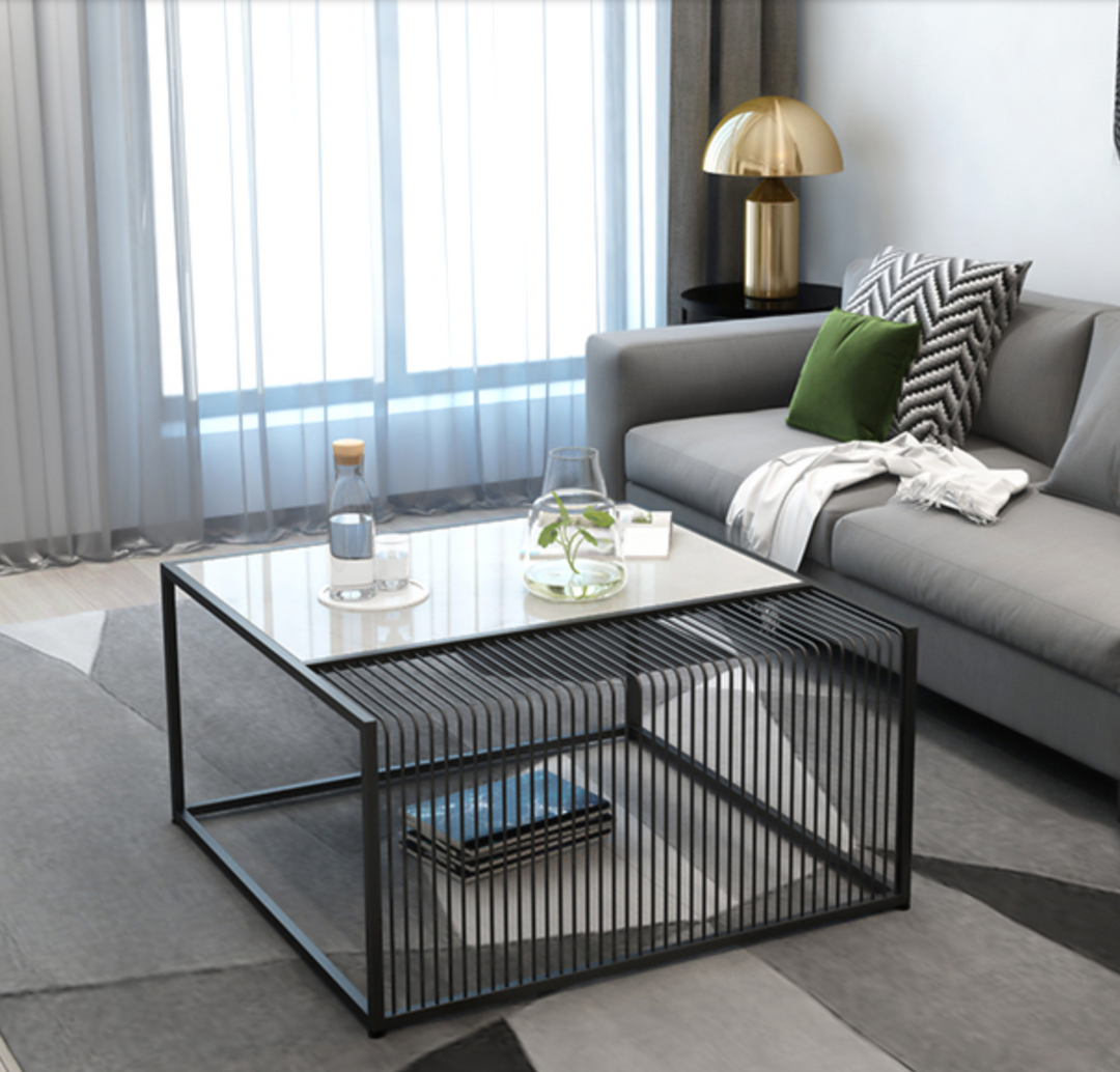 FRONTEIR  Minimalist Marble Metal Frame Coffee Table