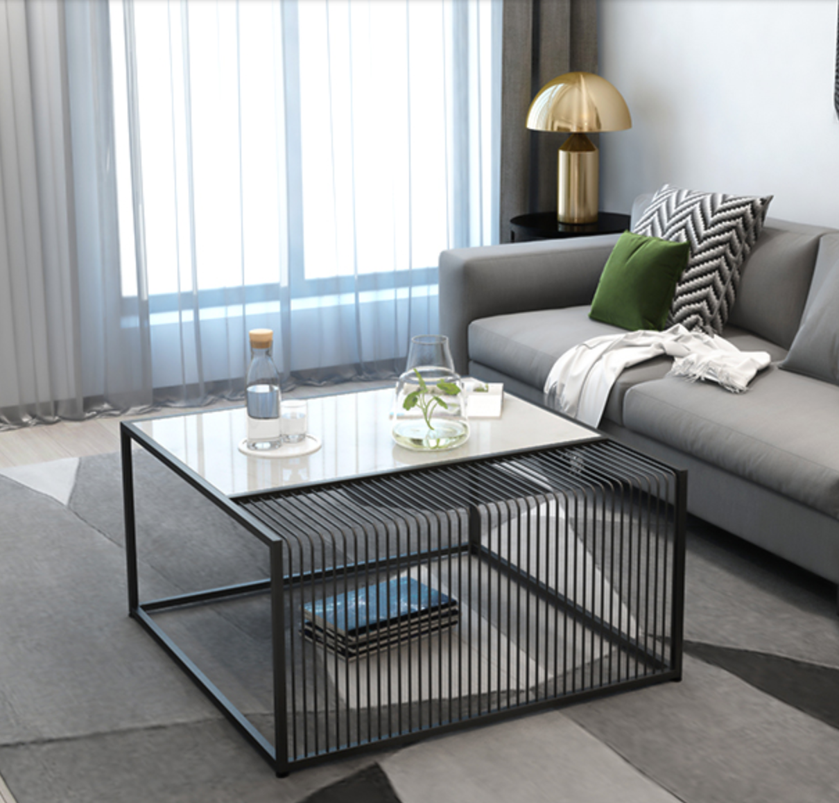 FRONTEIR  Minimalist Marble Metal Frame Coffee Table