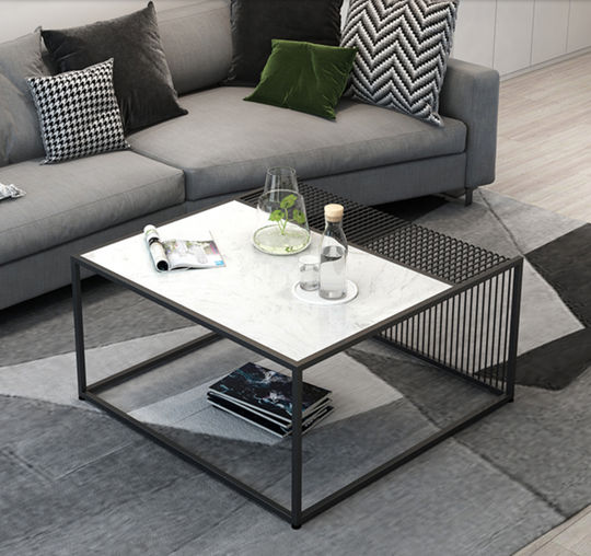 FRONTEIR  Minimalist Marble Metal Frame Coffee Table