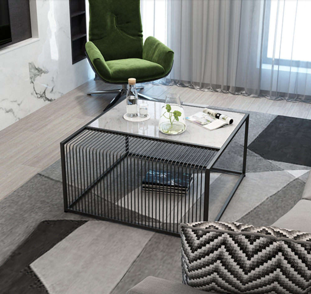 FRONTEIR  Minimalist Marble Metal Frame Coffee Table