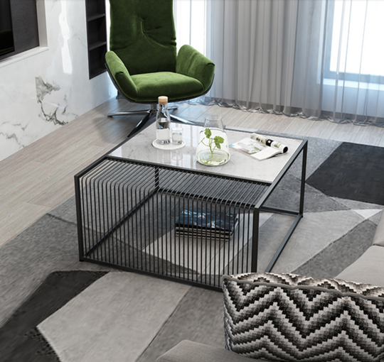 FRONTEIR  Minimalist Marble Metal Frame Coffee Table