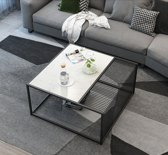 FRONTEIR  Minimalist Marble Metal Frame Coffee Table