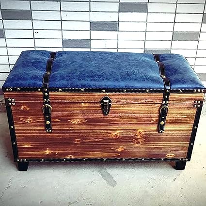 THÉO Vintage Solid Wood Storage Ottoman