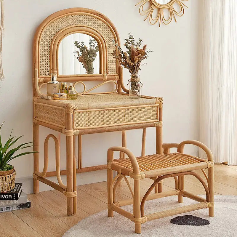 MAELLE Japandi Rattan Vanity Table Set