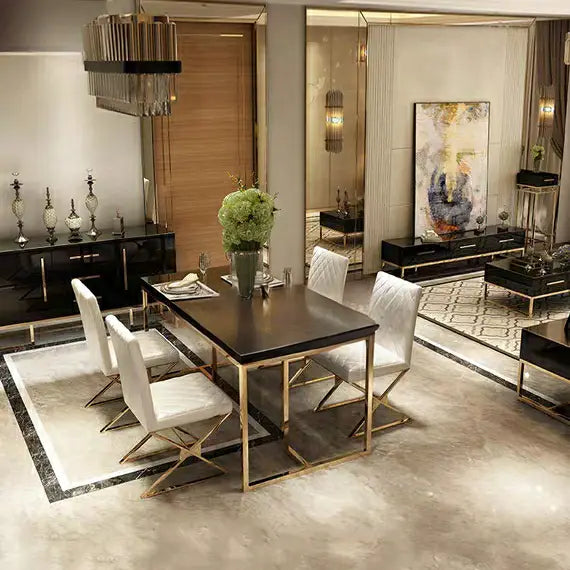 HERMONCULIES Chrome Gold Dining Table & Chairs