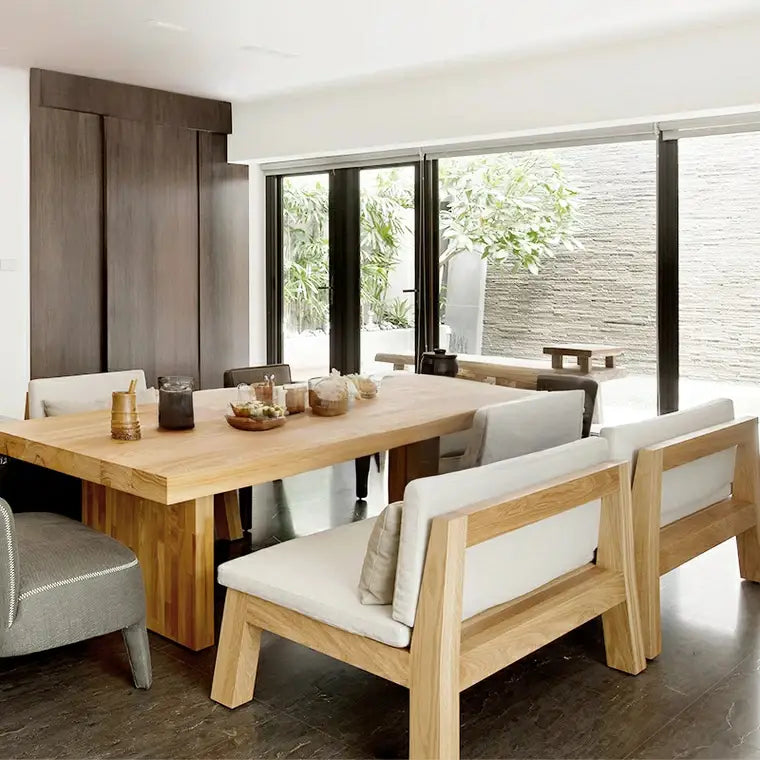 PIERRES Scandinavian Pine Wood Dining Table & Bench
