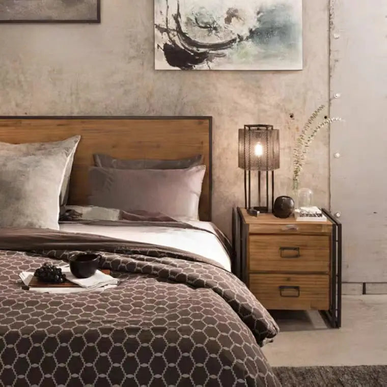 PROFFES Industrial Solid Wood Bedside Table