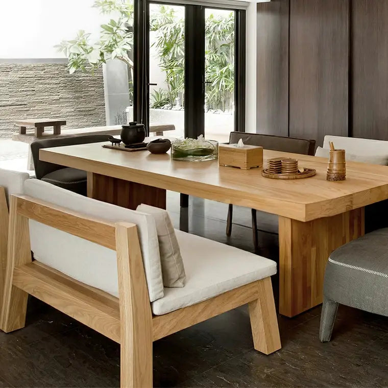 PIERRES Scandinavian Pine Wood Dining Table & Bench
