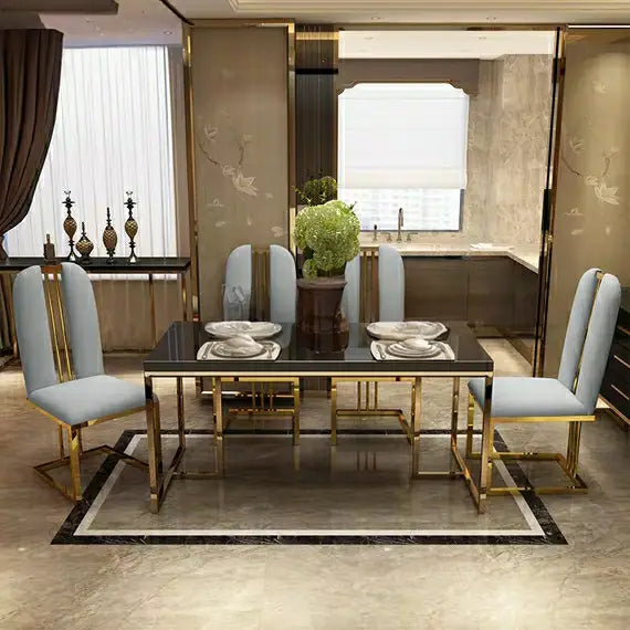 HERMONCULIES Chrome Gold Dining Table & Chairs