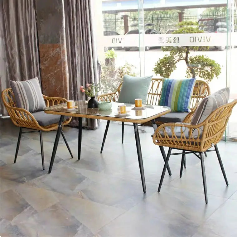 URESER  Outdoor Rattan Dining Table & Bench