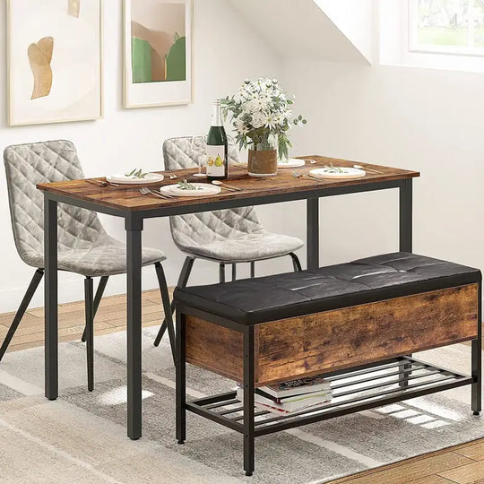 HURTEL Industrial Solid Wood Shoe Bench