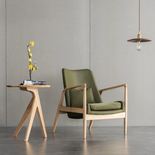 LOG Solid Wood Leather Lounge Chair