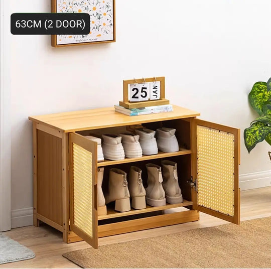 ÉLEST Rustic Rattan Shoe Bench