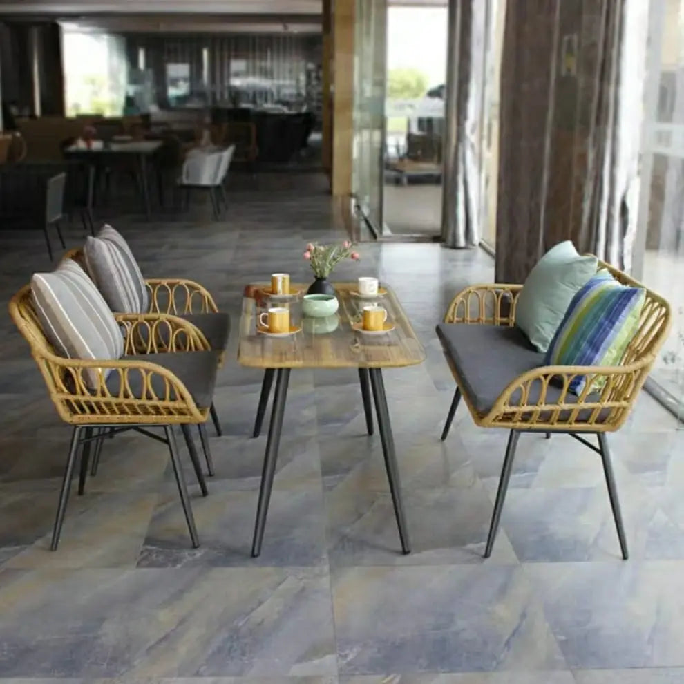 URESER  Outdoor Rattan Dining Table & Bench