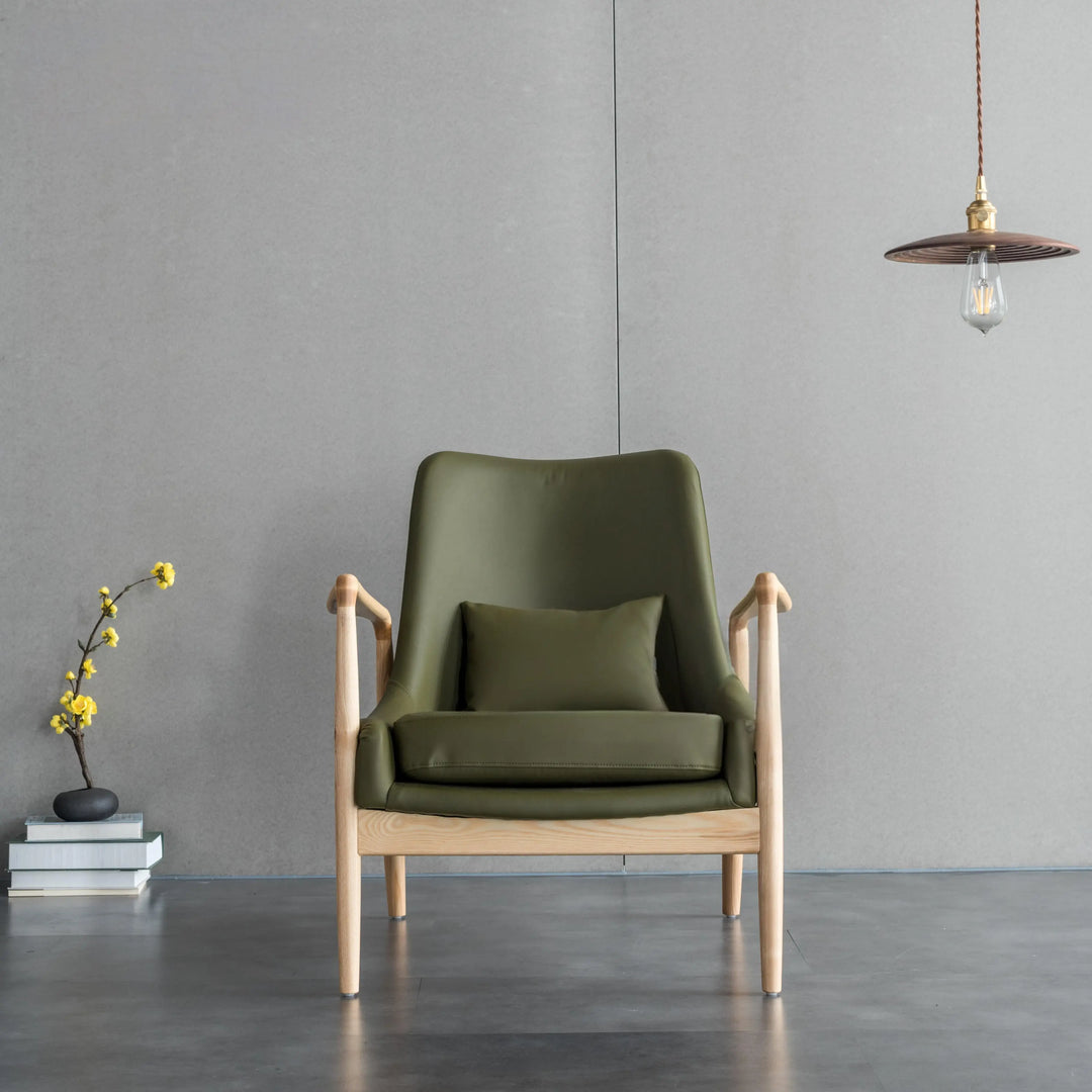 LOG Solid Wood Leather Lounge Chair