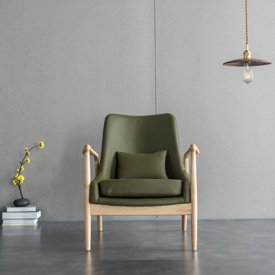 LOG Solid Wood Leather Lounge Chair