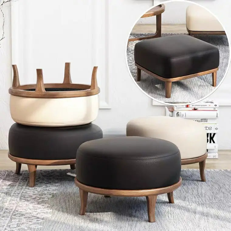 FABIEN Rustic Faux Leather Ottoman