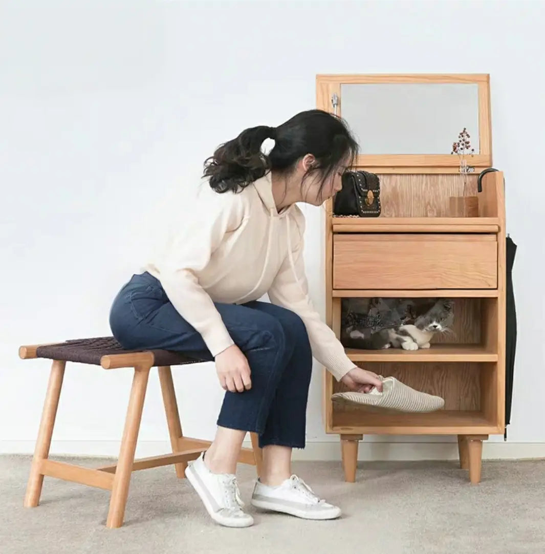 CIARÁN Rustic Solid Wood Rattan Bench