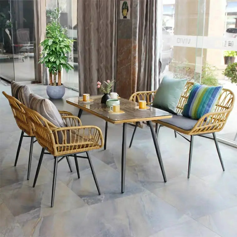 URESER  Outdoor Rattan Dining Table & Bench