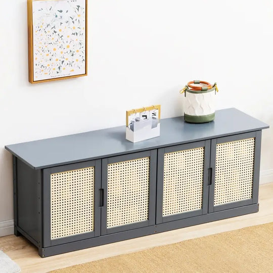 ÉLEST Rustic Rattan Shoe Bench