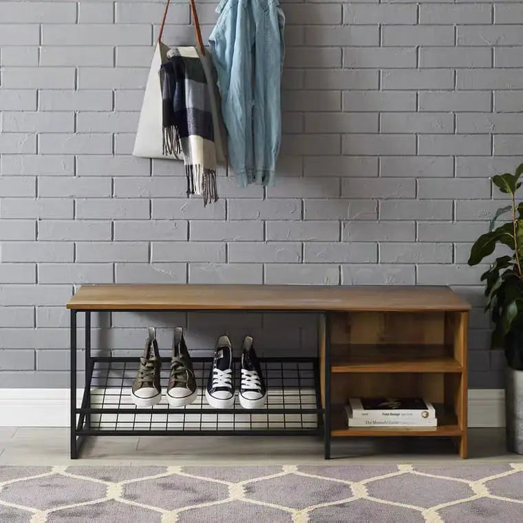 DARIUS Rustic Entryway Shoe Cabinet Bench
