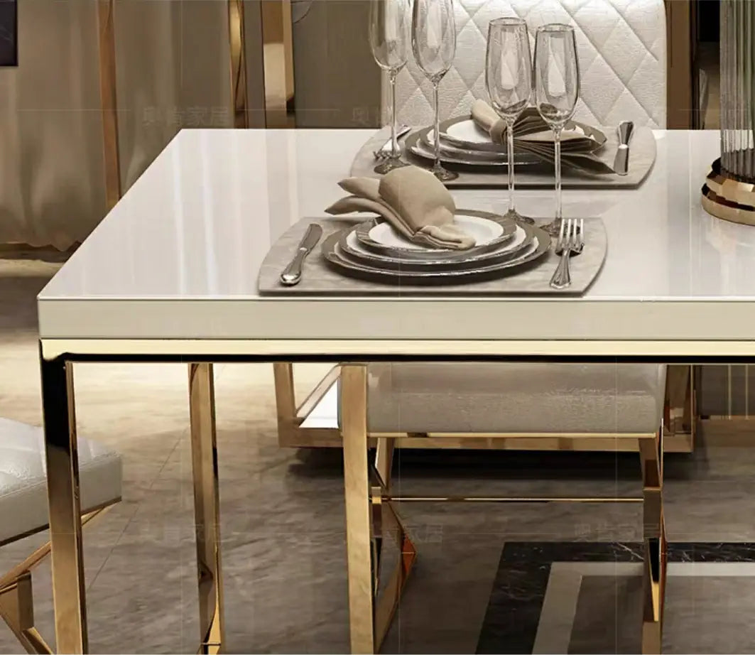 HERMONCULIES Chrome Gold Dining Table & Chairs