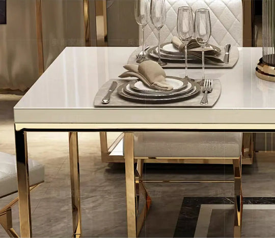 HERMONCULIES Chrome Gold Dining Table & Chairs