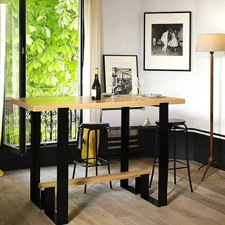 NASIL Industrial Solid Wood Bar Dining Table