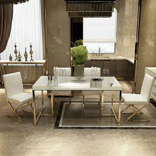 HERMONCULIES Chrome Gold Dining Table & Chairs