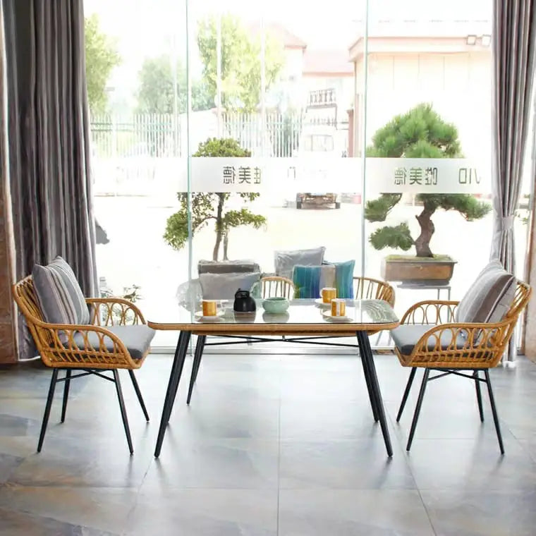 URESER  Outdoor Rattan Dining Table & Bench