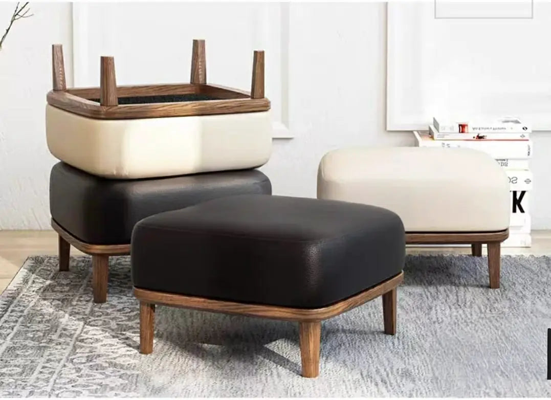 FABIEN Rustic Faux Leather Ottoman