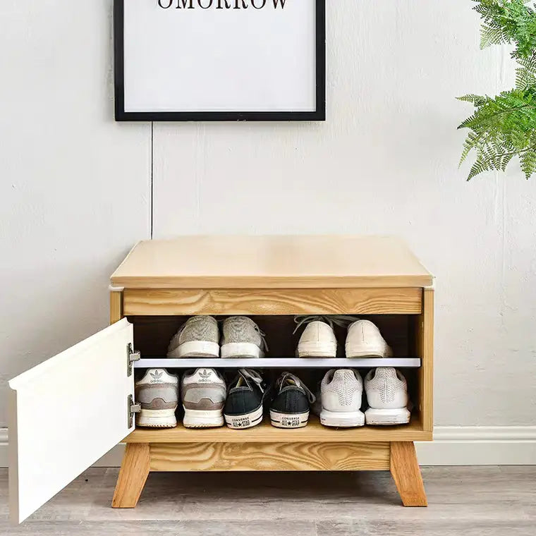 TAGE Rustic Solid Wood Shoe Cabinet Bench