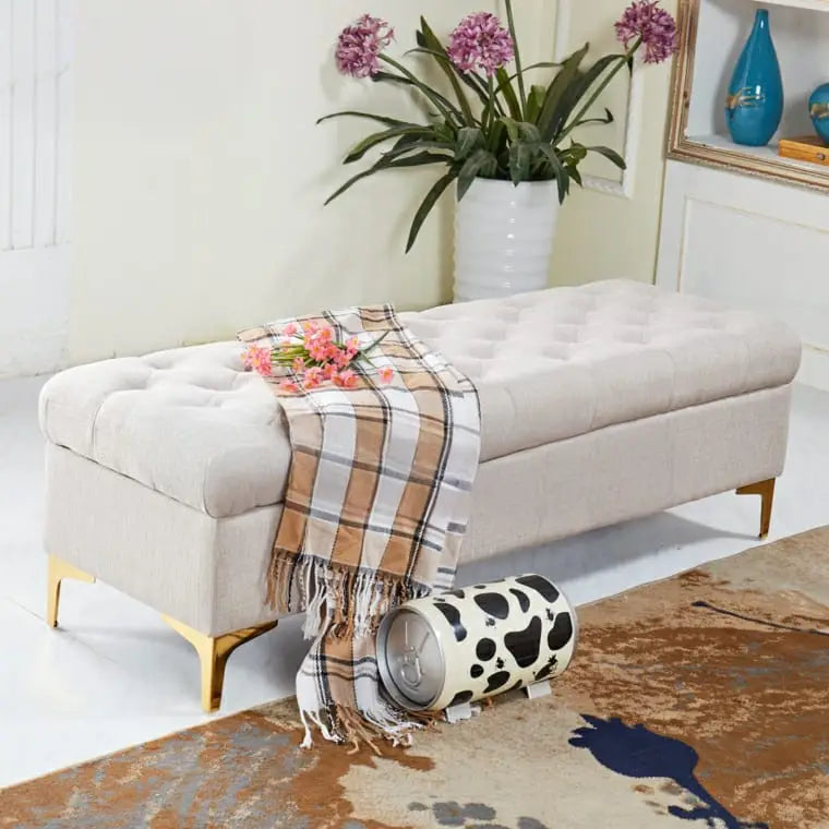 KIRI Victorian Tufted Velvet Storage Ottoman