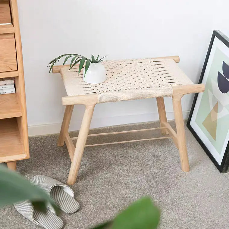 CIARÁN Rustic Solid Wood Rattan Bench