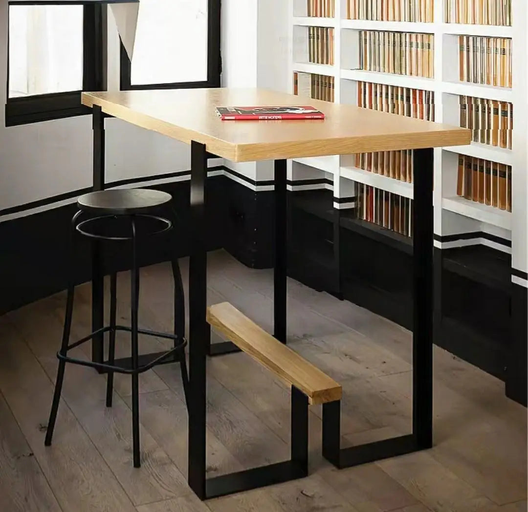 NASIL Industrial Solid Wood Bar Dining Table