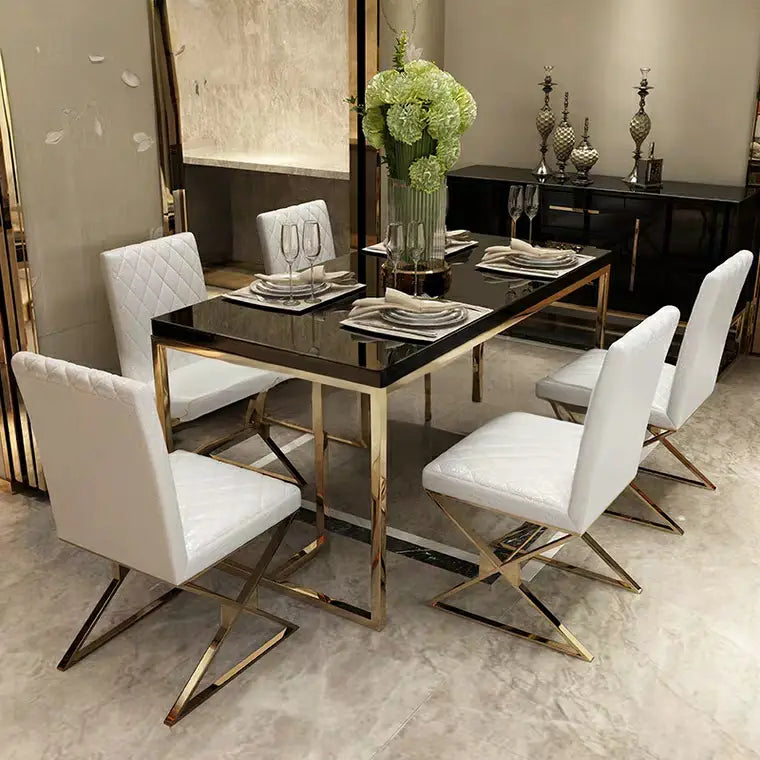 HERMONCULIES Chrome Gold Dining Table & Chairs