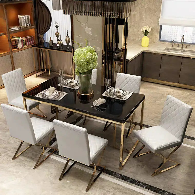 HERMONCULIES Chrome Gold Dining Table & Chairs