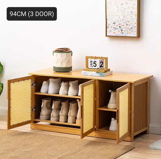 ÉLEST Rustic Rattan Shoe Bench