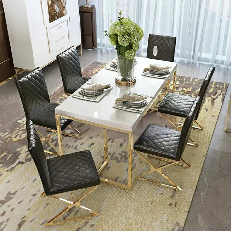 HERMONCULIES Chrome Gold Dining Table & Chairs