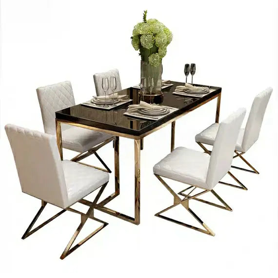 HERMONCULIES Chrome Gold Dining Table & Chairs
