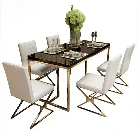 HERMONCULIES Chrome Gold Dining Table & Chairs