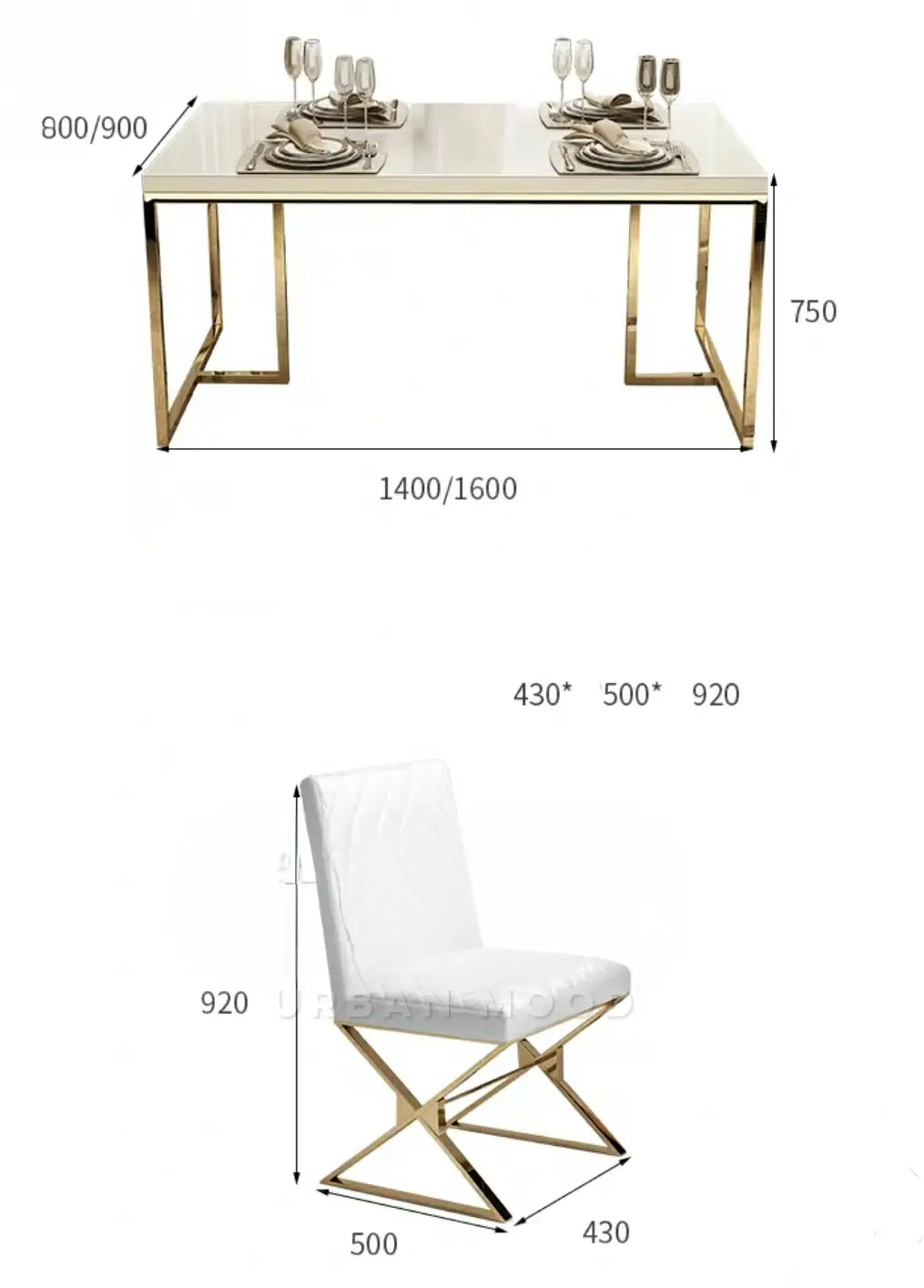 HERMONCULIES Chrome Gold Dining Table & Chairs