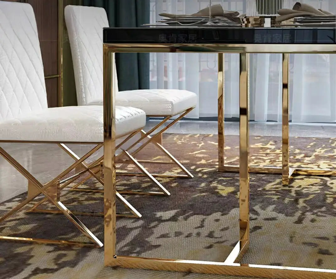 HERMONCULIES Chrome Gold Dining Table & Chairs