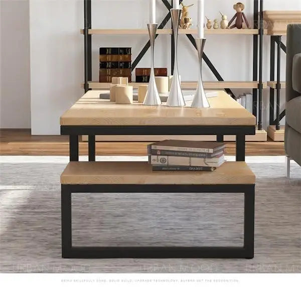 YITZHAK Rustic Industrial Pine Wood Coffee Table