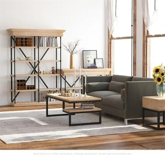 YITZHAK Rustic Industrial Pine Wood Coffee Table