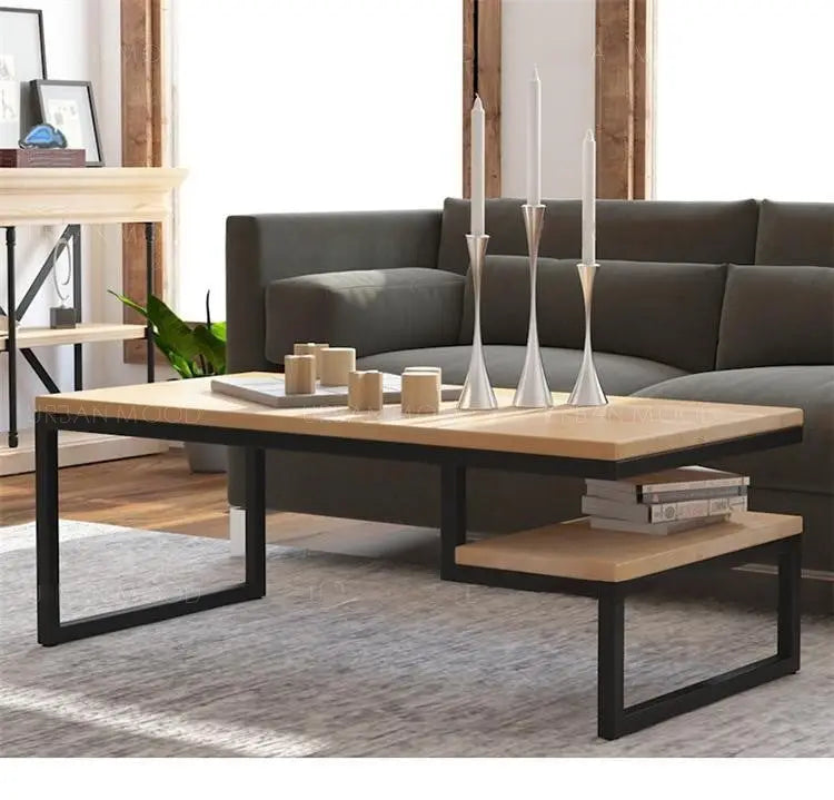 YITZHAK Rustic Industrial Pine Wood Coffee Table