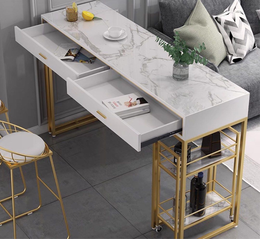 PARLAN Marble Bar Table with Bar Cart
