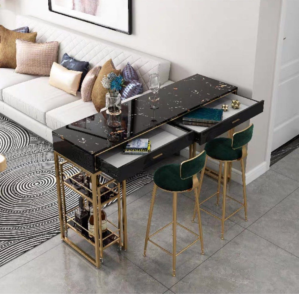 PARLAN Marble Bar Table with Bar Cart