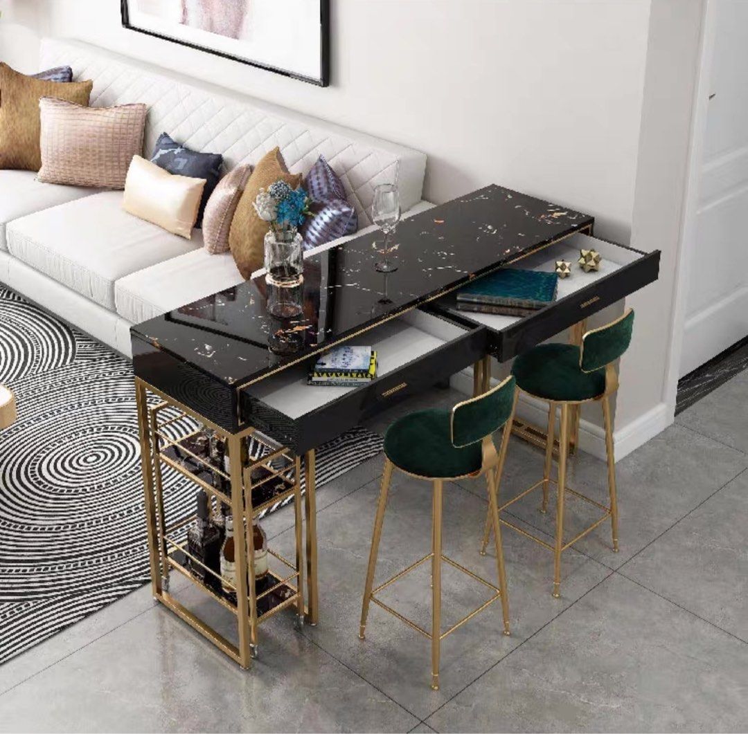 PARLAN Marble Bar Table with Bar Cart