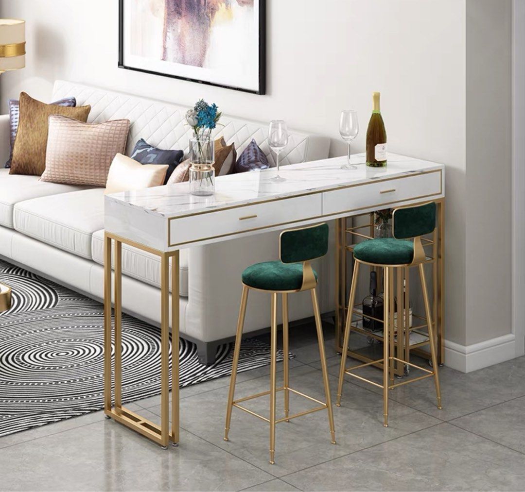 PARLAN Marble Bar Table with Bar Cart